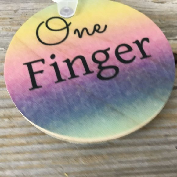 One Finger Two Words Wood Key Chain - OOPS - Picture 3 of 4
